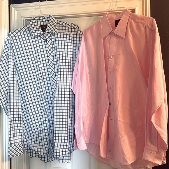 2 Tailorbyrd XL Mens Shirts Blue Checked & Pink Linen Button Down Like New - Picture 1 of 7